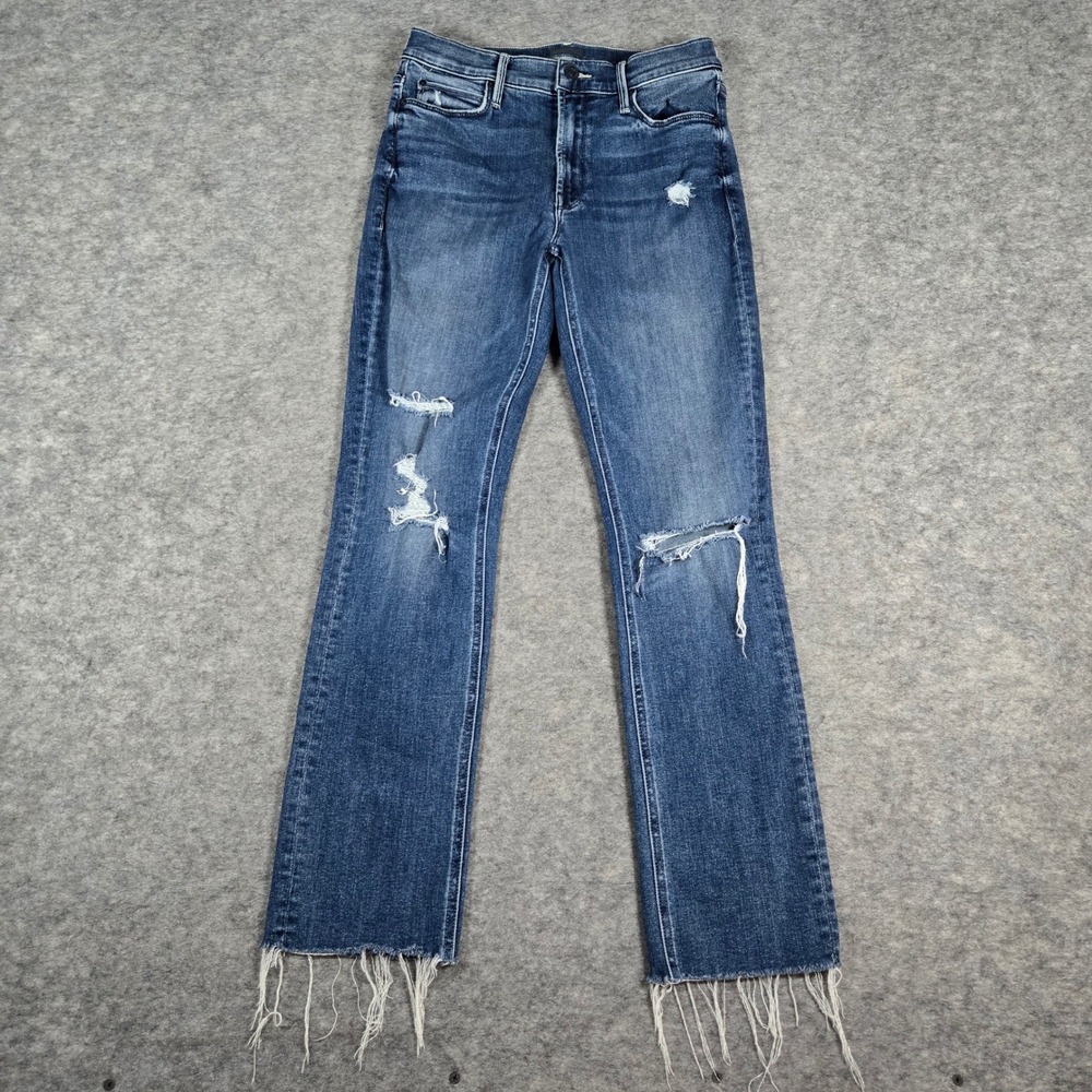 Mother Womens Blue The Mid Rise Dazzler Ankle Fray Distressed Jeans 26
